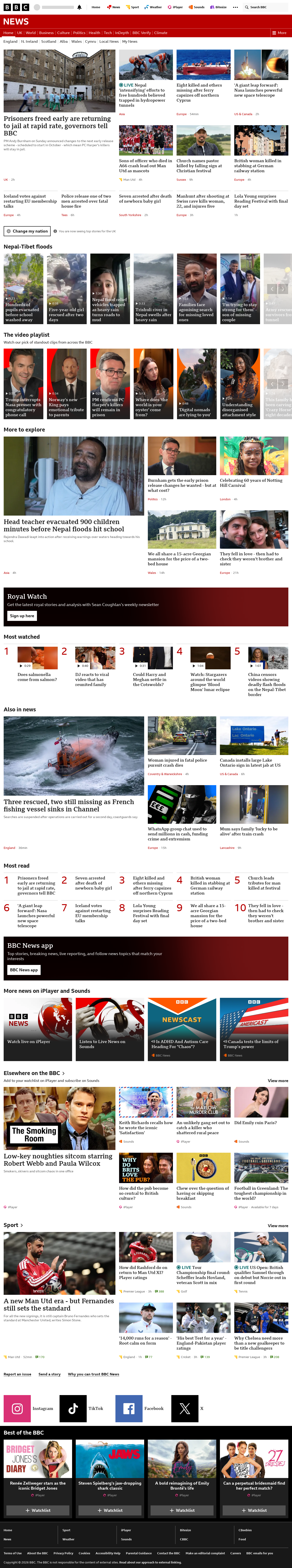 BBC News snapshot from Sunday, 30 August 2026 at 22:00