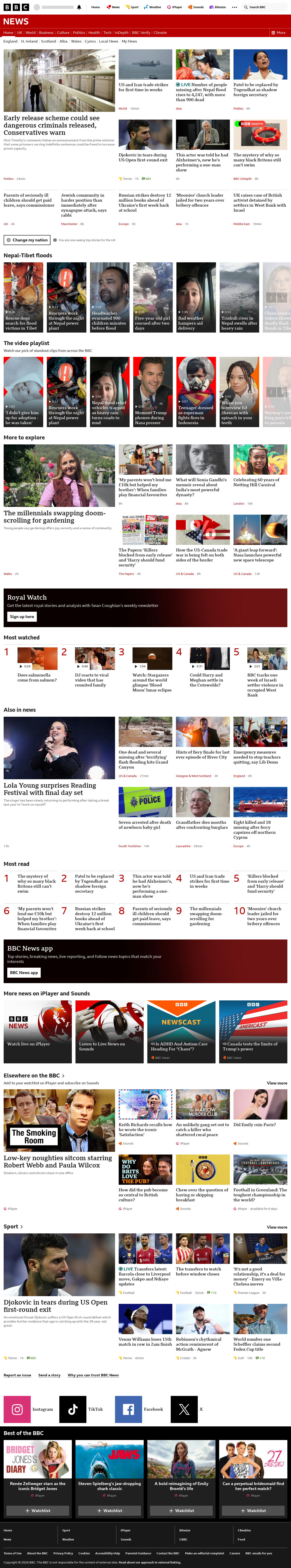 BBC News snapshot from Monday, 31 August 2026 at 10:00