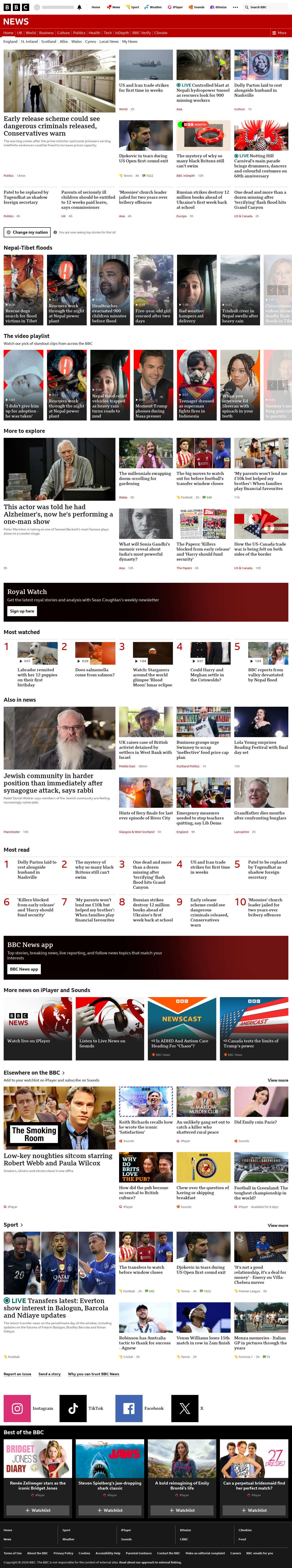 BBC News snapshot from Monday, 31 August 2026 at 12:00