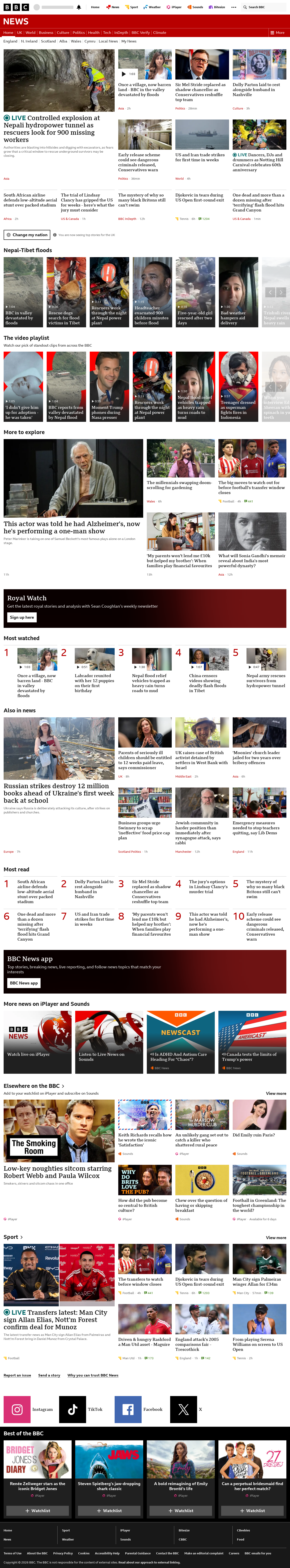BBC News snapshot from Monday, 31 August 2026 at 14:00
