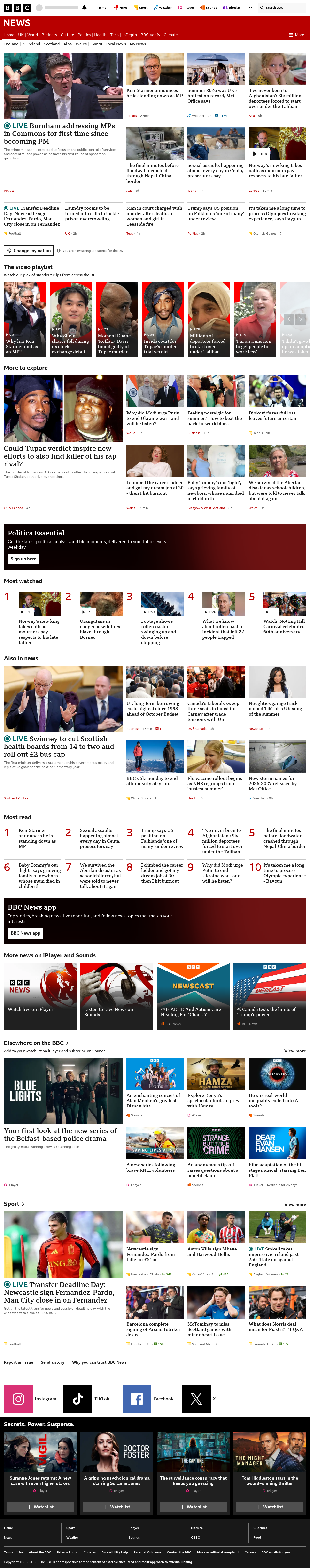 BBC News snapshot from Tuesday, 1 September 2026 at 16:00