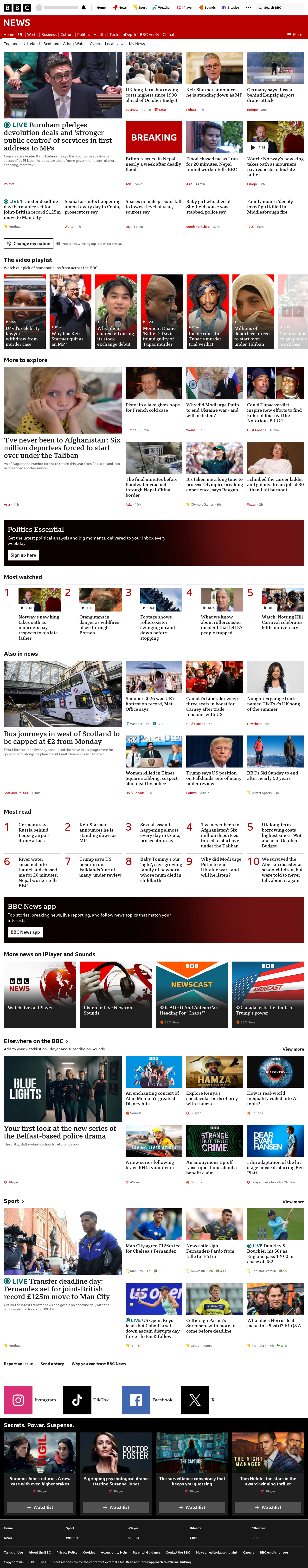 BBC News snapshot from Tuesday, 1 September 2026 at 18:00