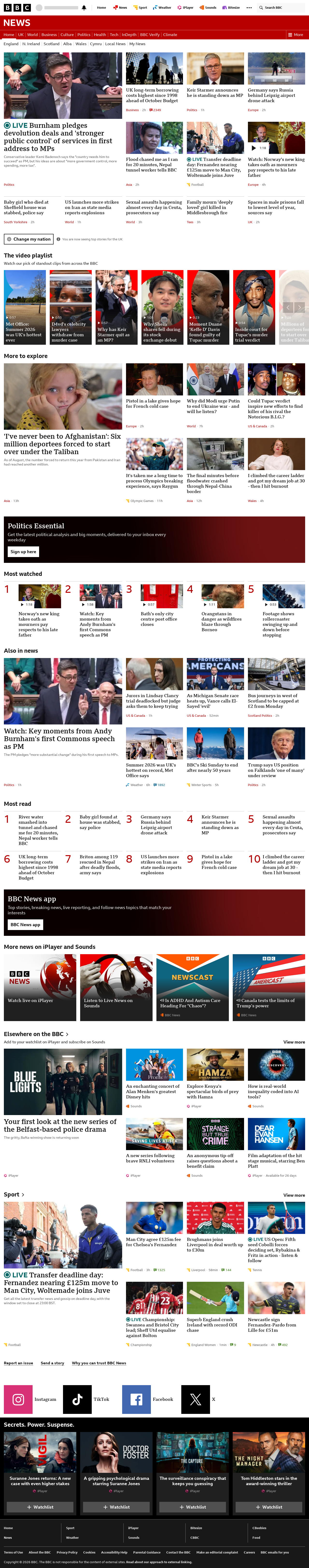 BBC News snapshot from Tuesday, 1 September 2026 at 20:00
