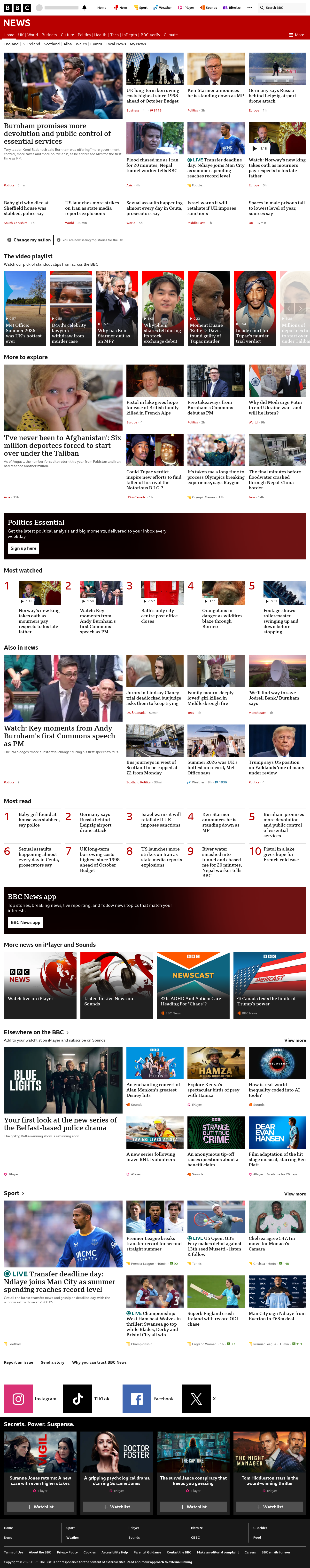 BBC News snapshot from Tuesday, 1 September 2026 at 22:00