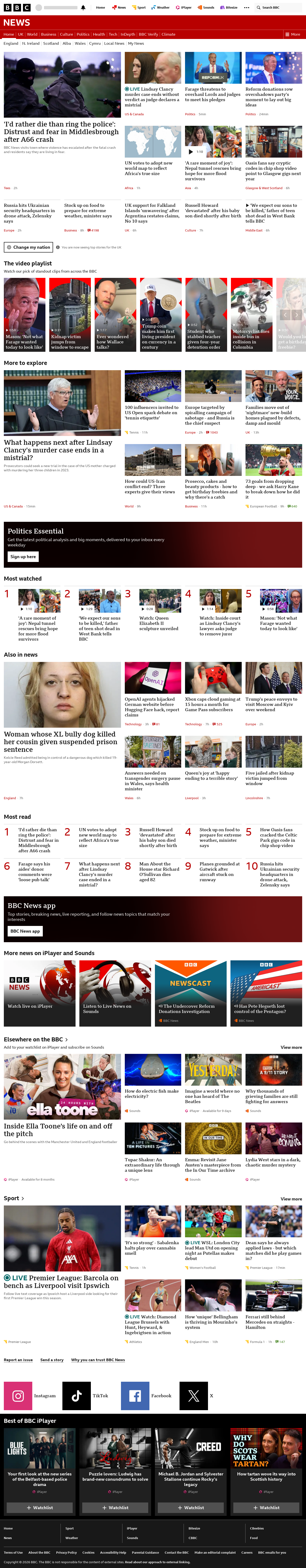 BBC News snapshot from Friday, 4 September 2026 at 20:00
