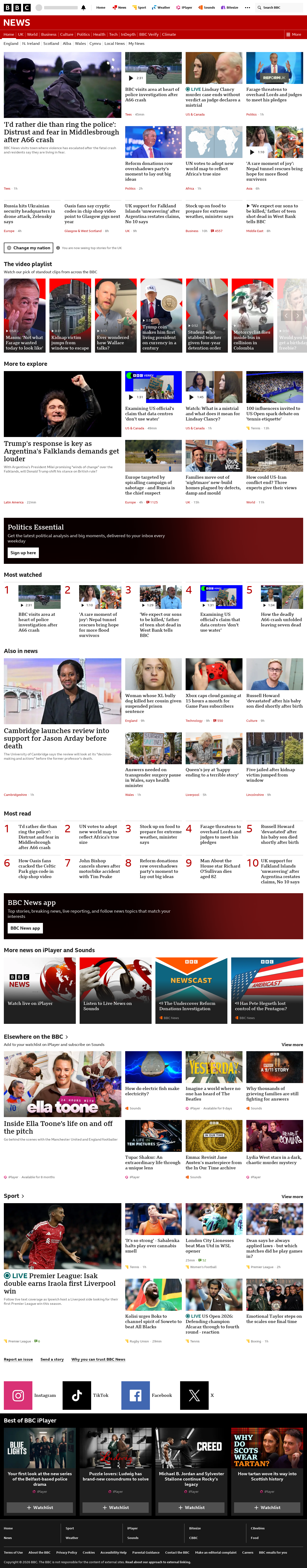 BBC News snapshot from Friday, 4 September 2026 at 22:00