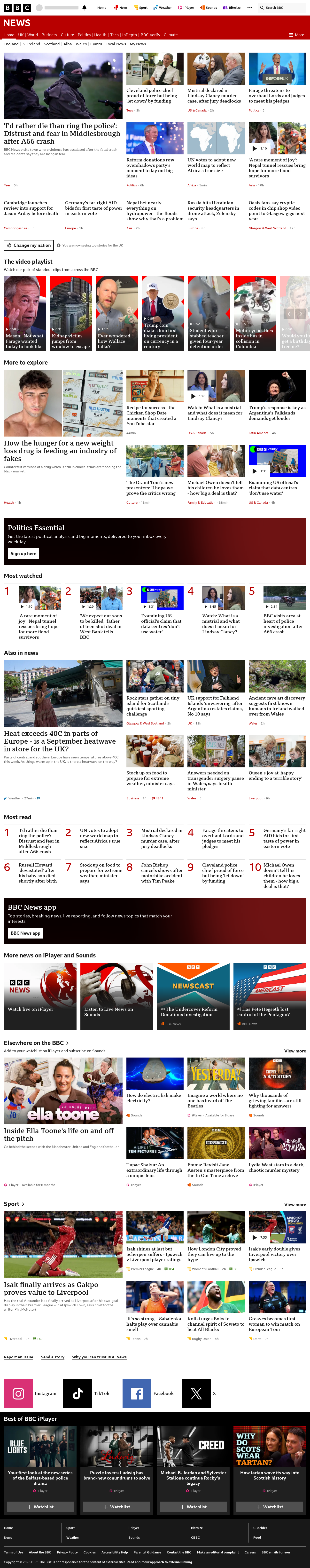 BBC News snapshot from Saturday, 5 September 2026 at 02:00