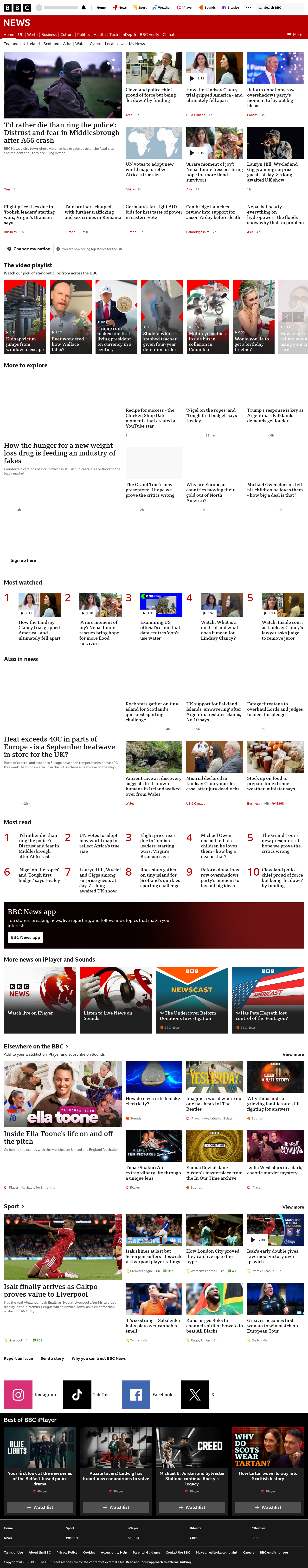 BBC News snapshot from Saturday, 5 September 2026 at 04:00
