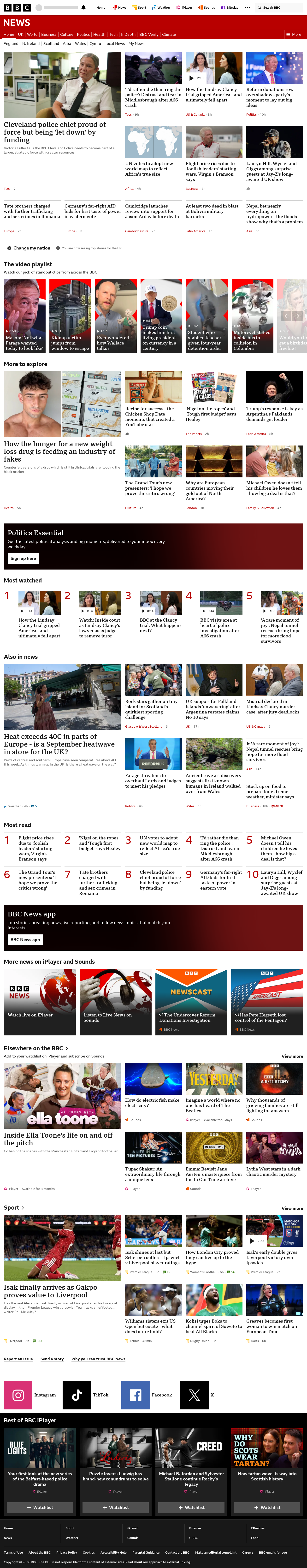 BBC News snapshot from Saturday, 5 September 2026 at 06:00