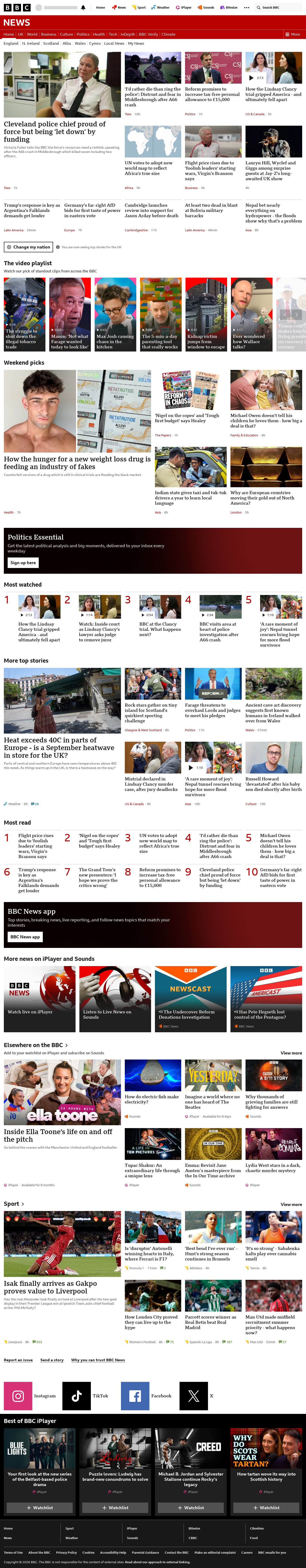 BBC News snapshot from Saturday, 5 September 2026 at 08:00