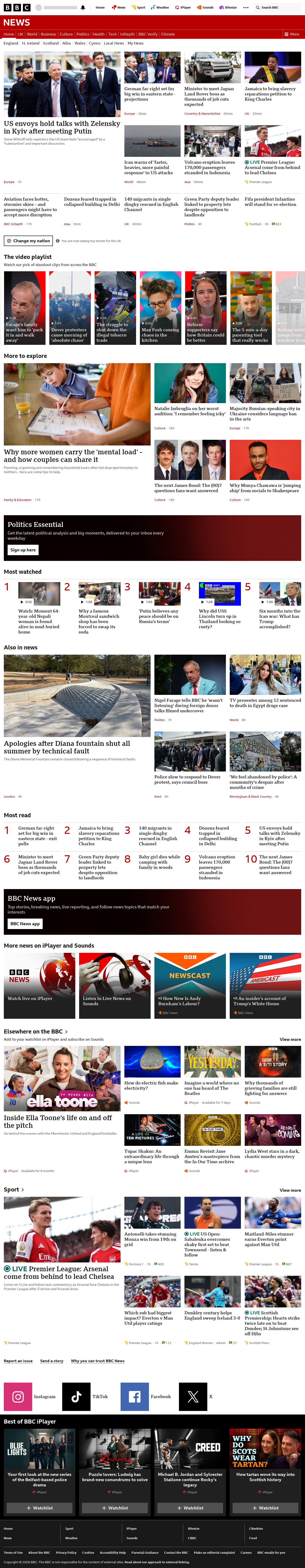 BBC News snapshot from Sunday, 6 September 2026 at 18:00