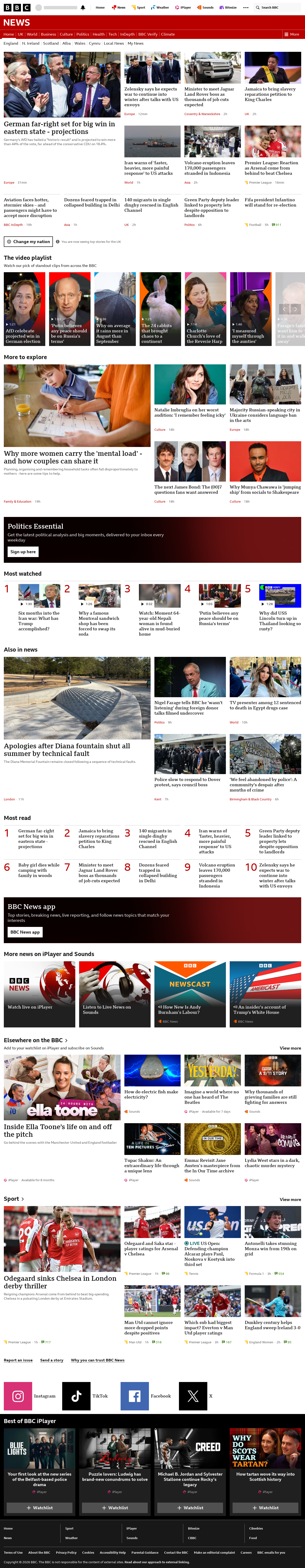 BBC News snapshot from Sunday, 6 September 2026 at 20:00