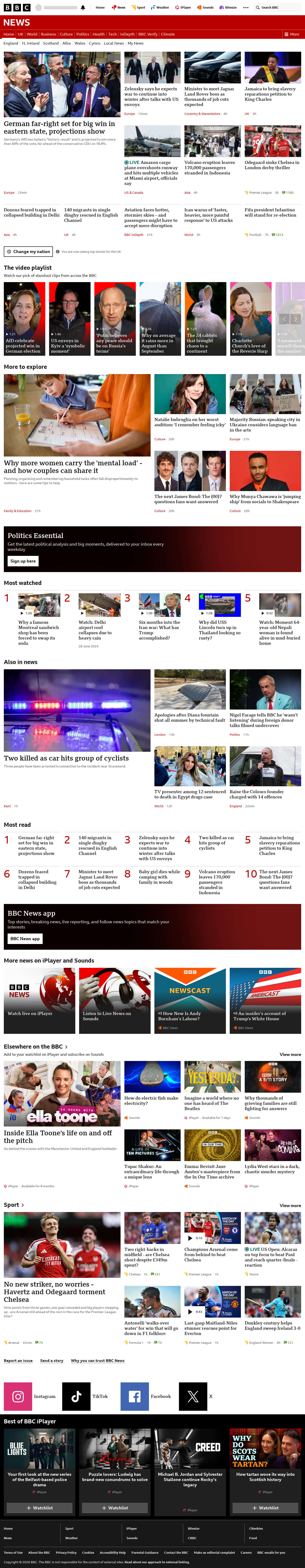 BBC News snapshot from Sunday, 6 September 2026 at 22:00