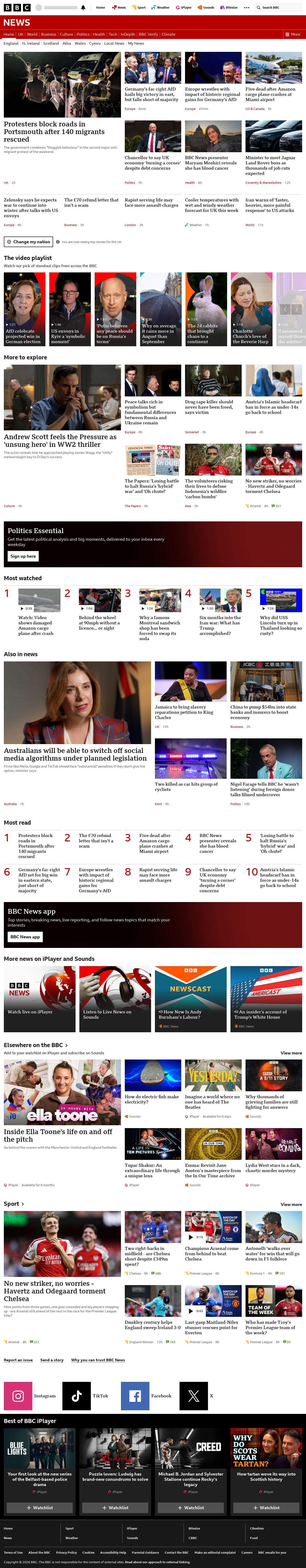 BBC News snapshot from Monday, 7 September 2026 at 06:00