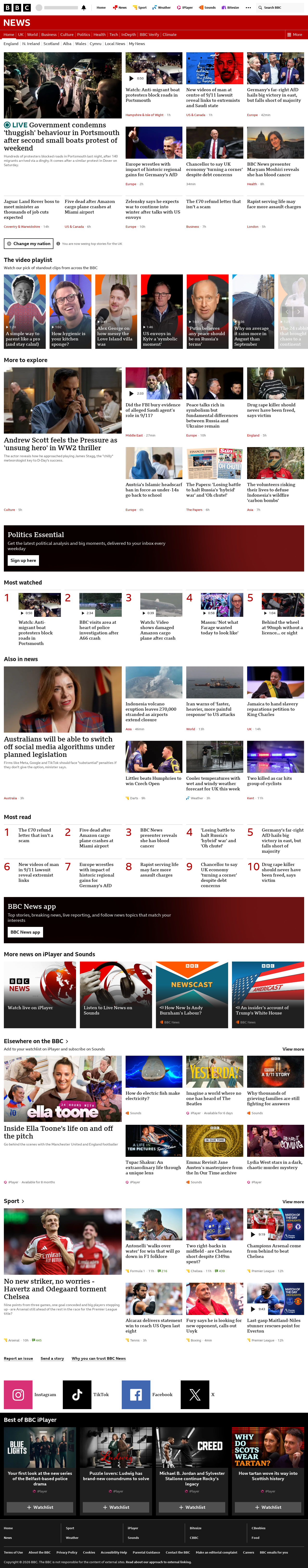BBC News snapshot from Monday, 7 September 2026 at 08:00