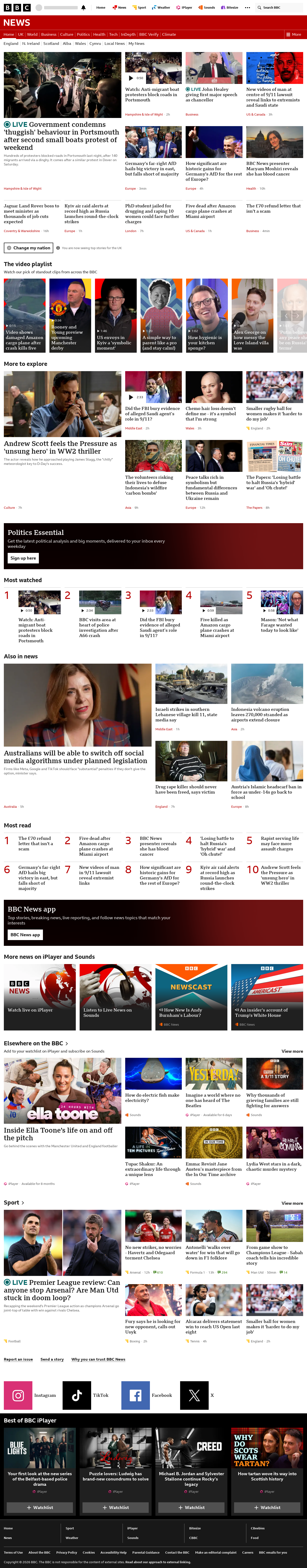 BBC News snapshot from Monday, 7 September 2026 at 10:00