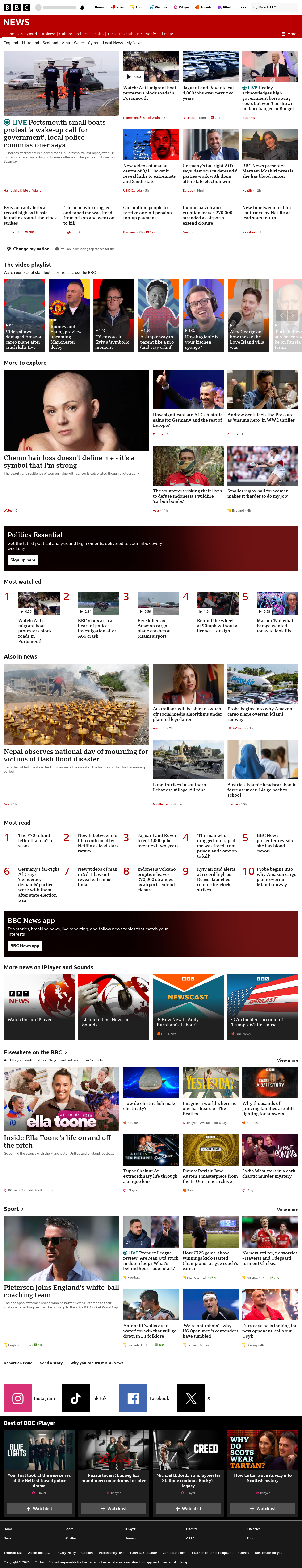 BBC News snapshot from Monday, 7 September 2026 at 12:00