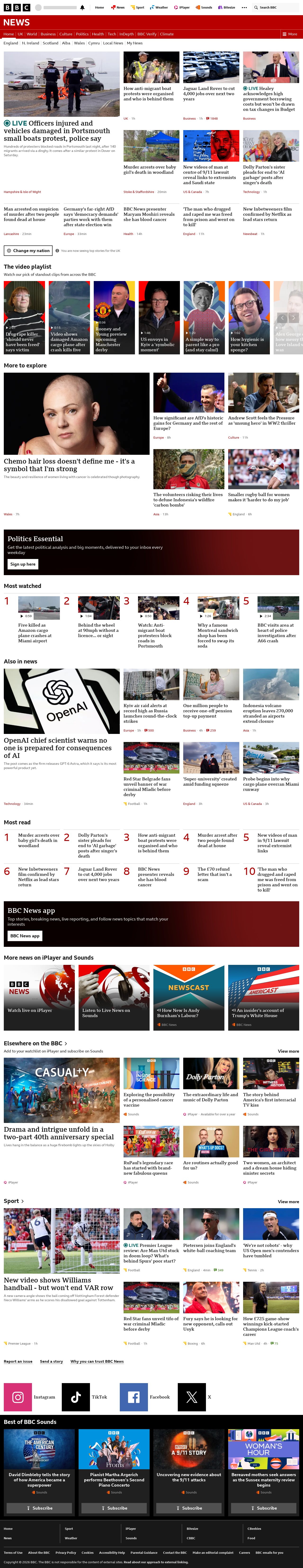 BBC News snapshot from Monday, 7 September 2026 at 14:00