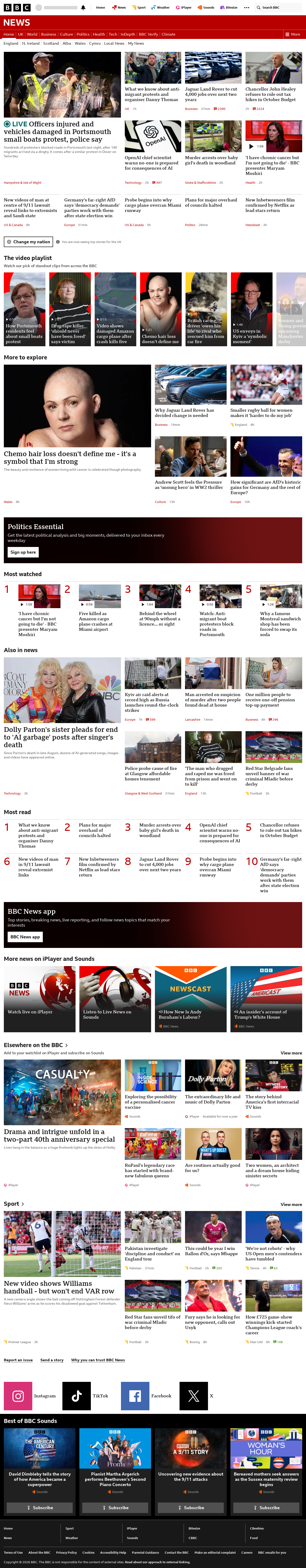 BBC News snapshot from Monday, 7 September 2026 at 16:00
