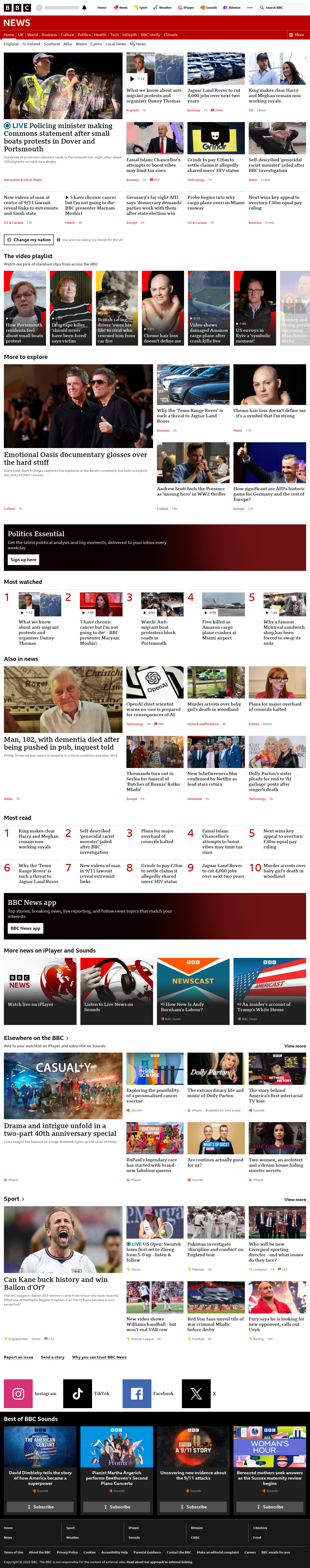 BBC News snapshot from Monday, 7 September 2026 at 18:00