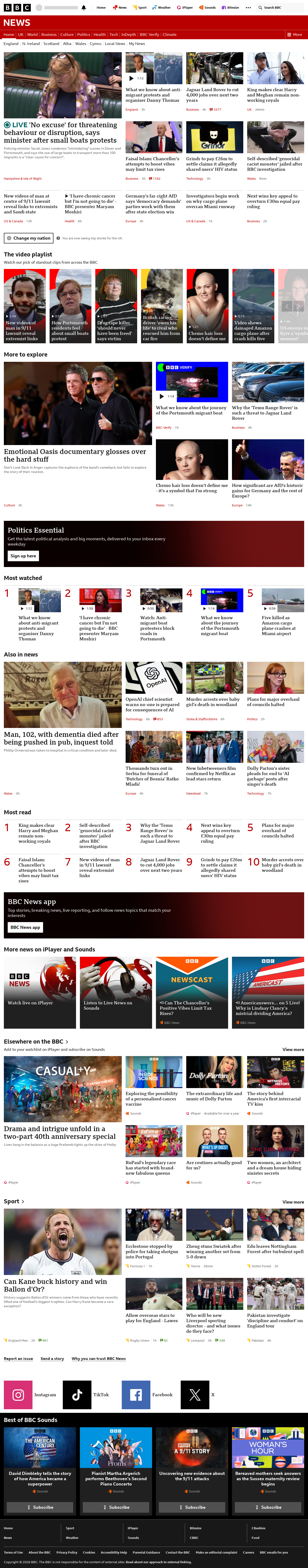 BBC News snapshot from Monday, 7 September 2026 at 20:00