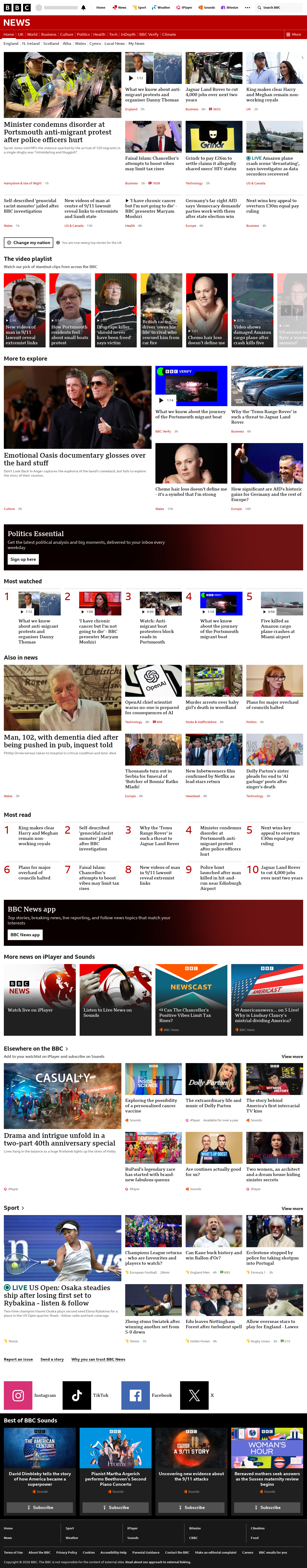 BBC News snapshot from Monday, 7 September 2026 at 22:00