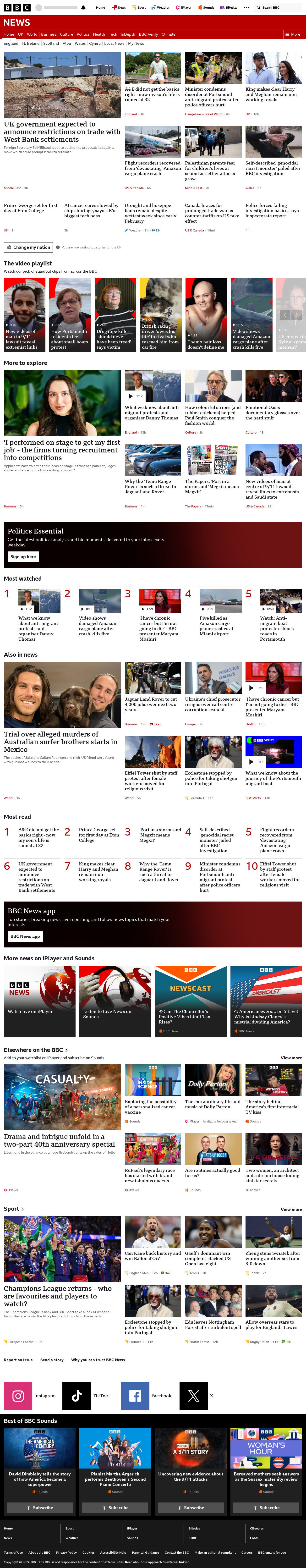 BBC News snapshot from Tuesday, 8 September 2026 at 06:00