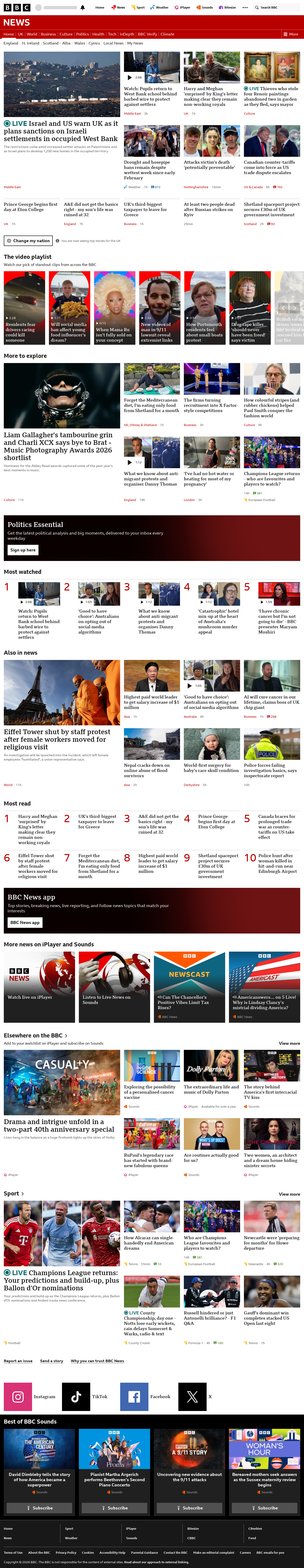 BBC News snapshot from Tuesday, 8 September 2026 at 12:00