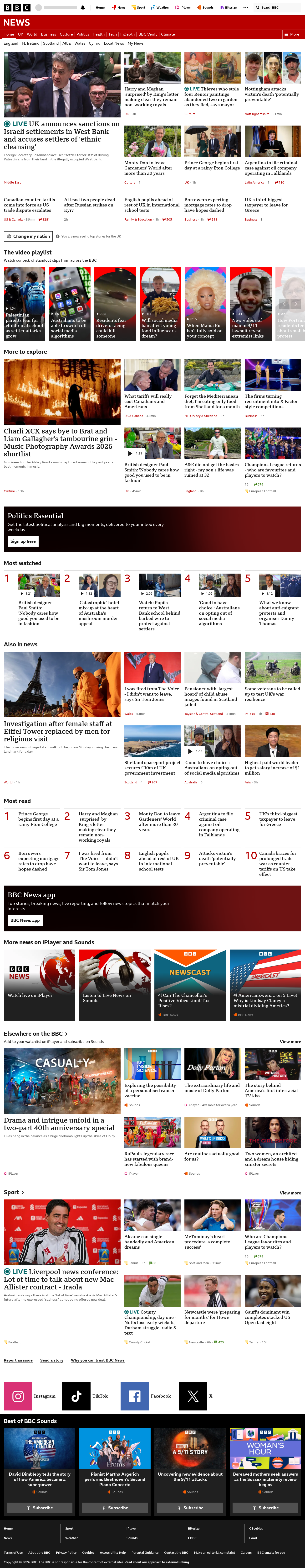 BBC News snapshot from Tuesday, 8 September 2026 at 14:00