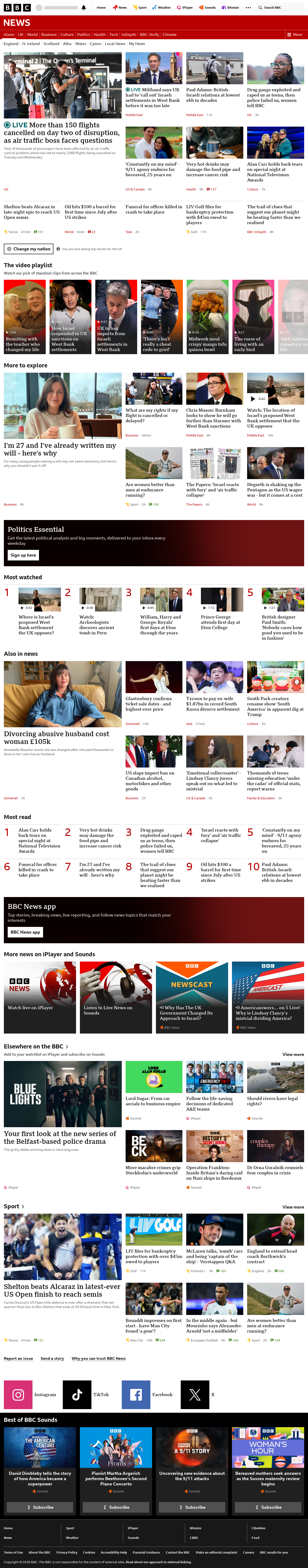 BBC News snapshot from Wednesday, 9 September 2026 at 10:00