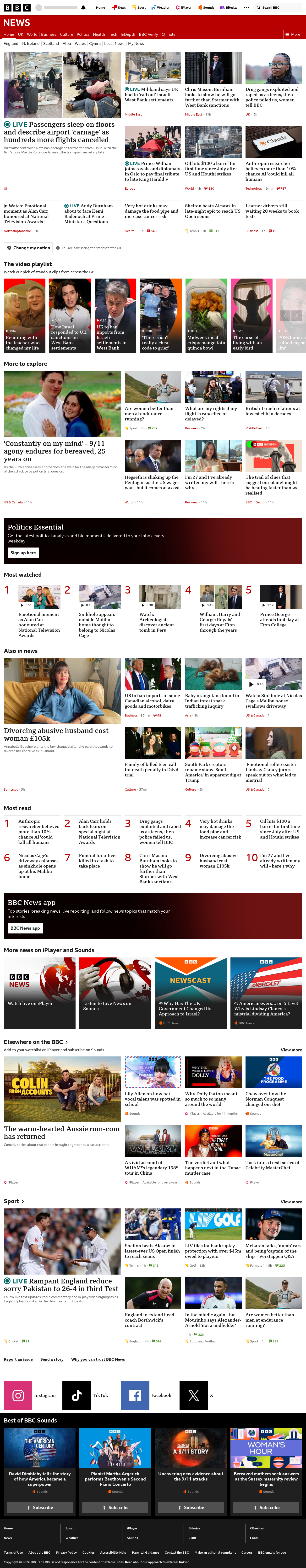 BBC News snapshot from Wednesday, 9 September 2026 at 12:00
