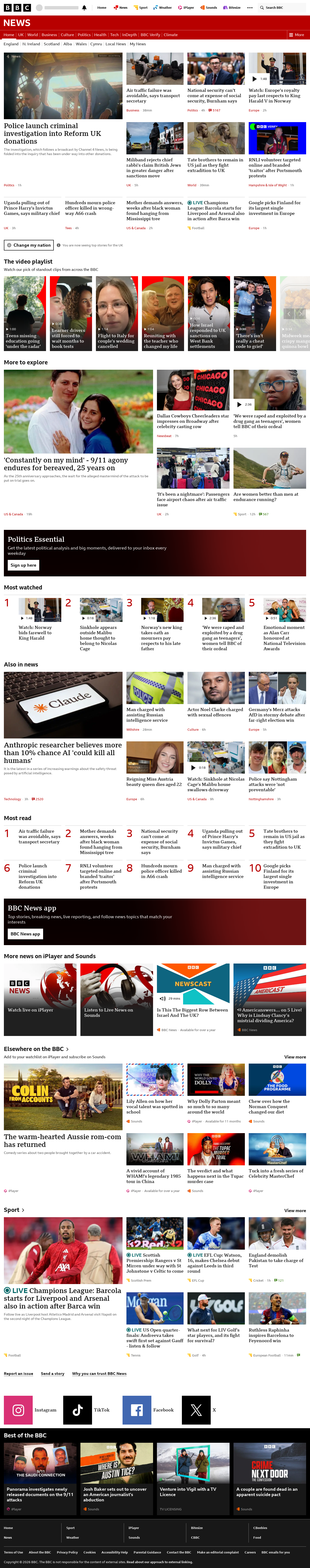 BBC News snapshot from Wednesday, 9 September 2026 at 20:00