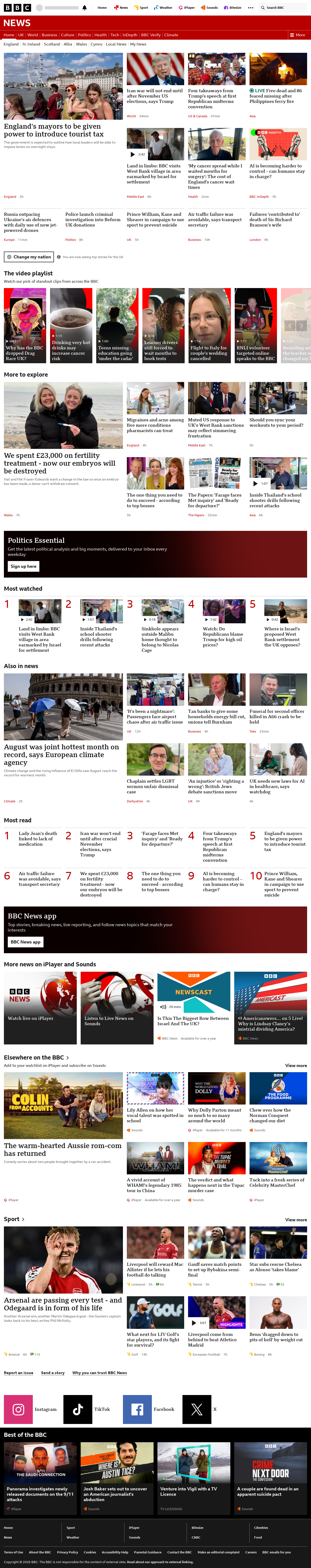 BBC News snapshot from Thursday, 10 September 2026 at 06:00