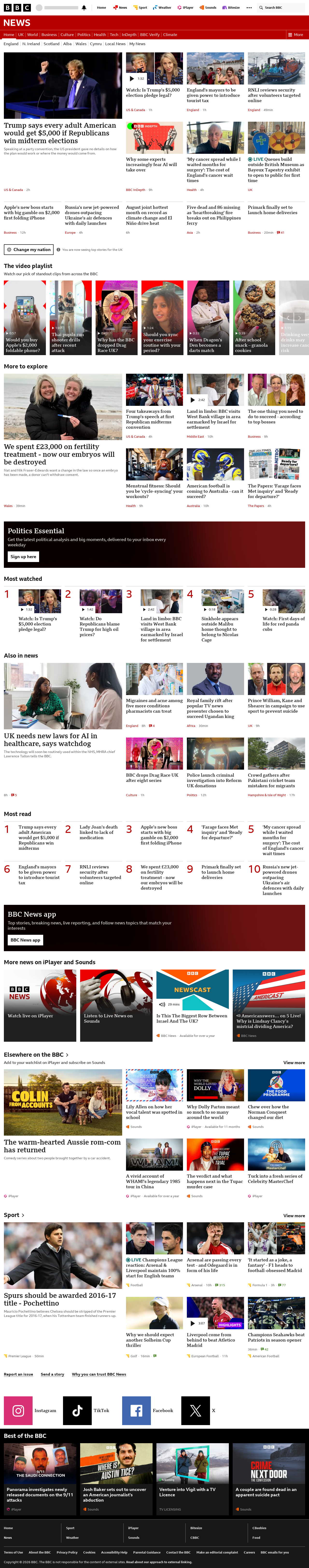 BBC News snapshot from Thursday, 10 September 2026 at 10:00