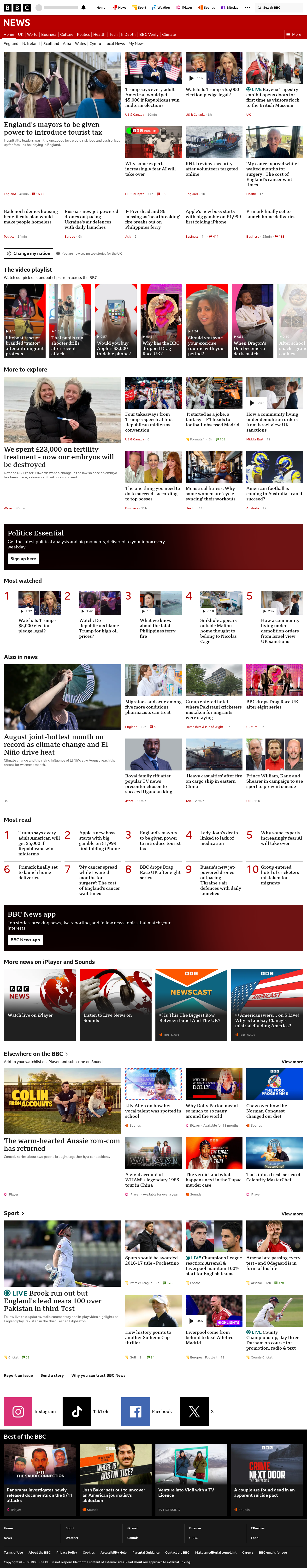 BBC News snapshot from Thursday, 10 September 2026 at 12:00