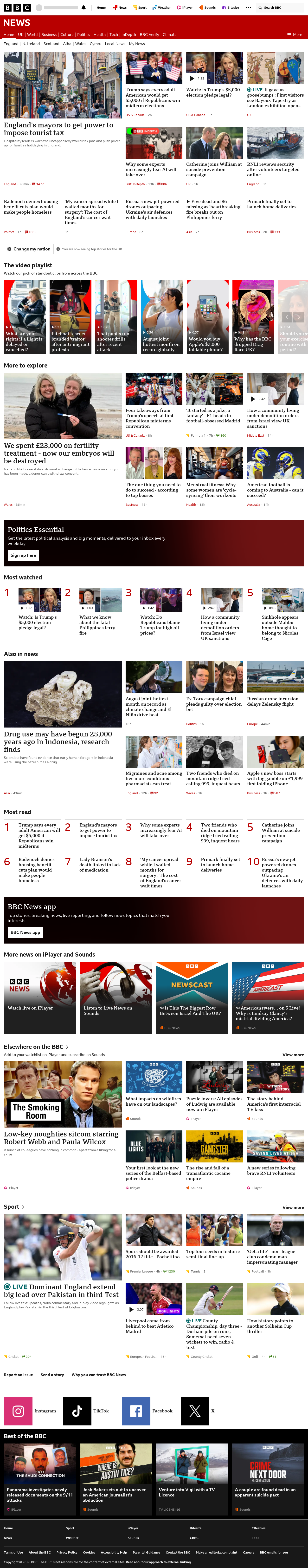 BBC News snapshot from Thursday, 10 September 2026 at 14:00