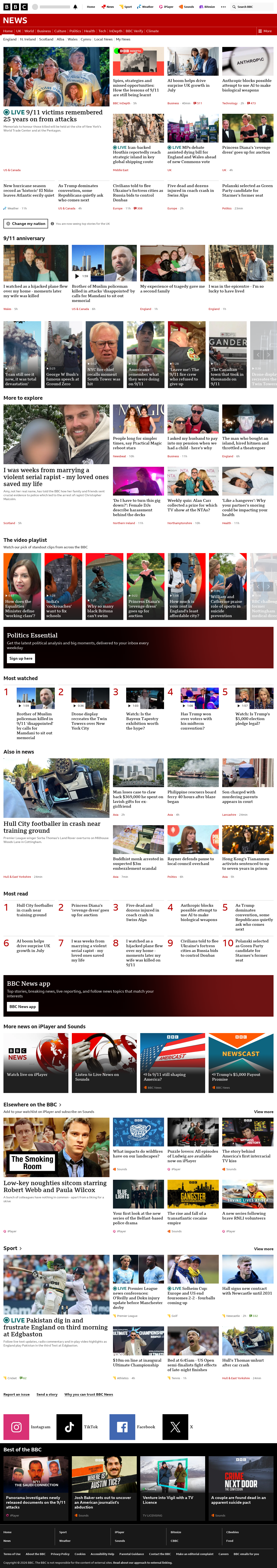 BBC News snapshot from Friday, 11 September 2026 at 12:00