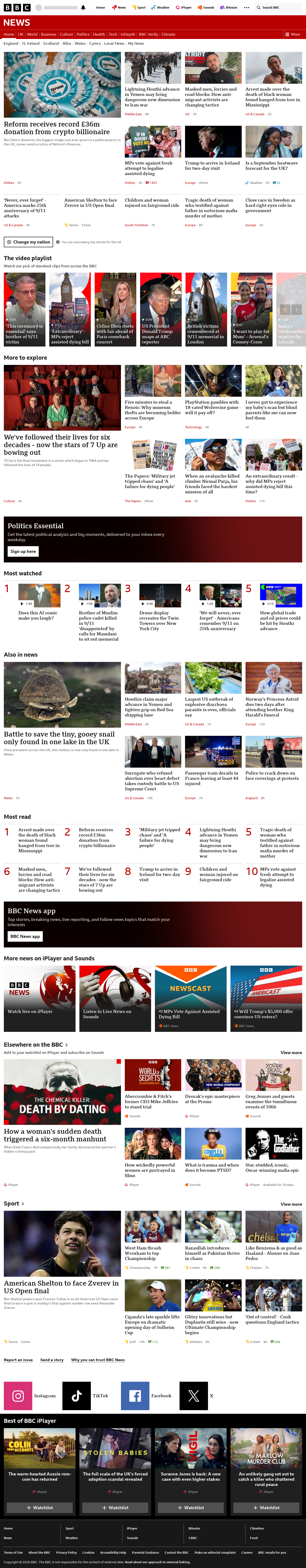 BBC News snapshot from Saturday, 12 September 2026 at 06:00
