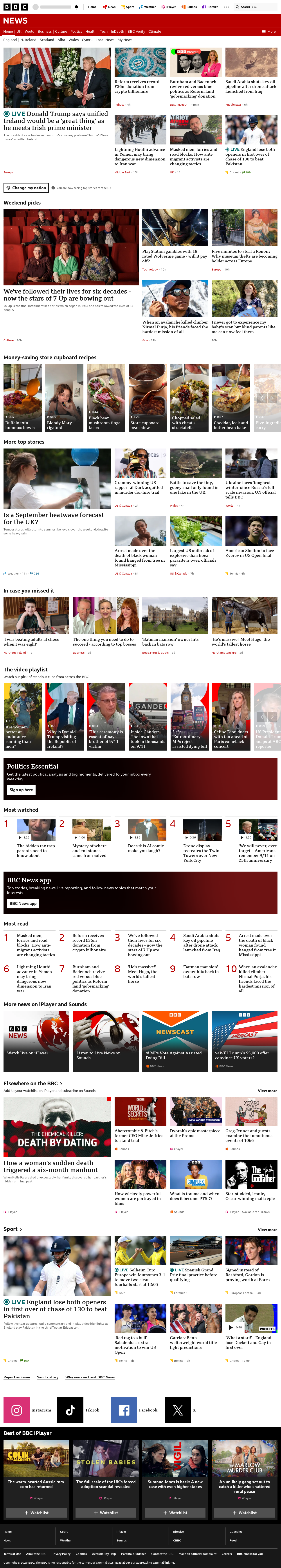 BBC News snapshot from Saturday, 12 September 2026 at 12:00