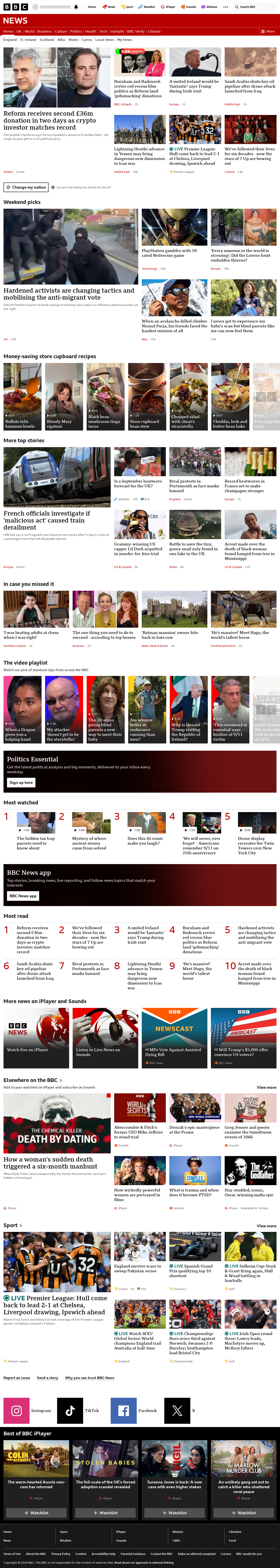 BBC News snapshot from Saturday, 12 September 2026 at 16:00