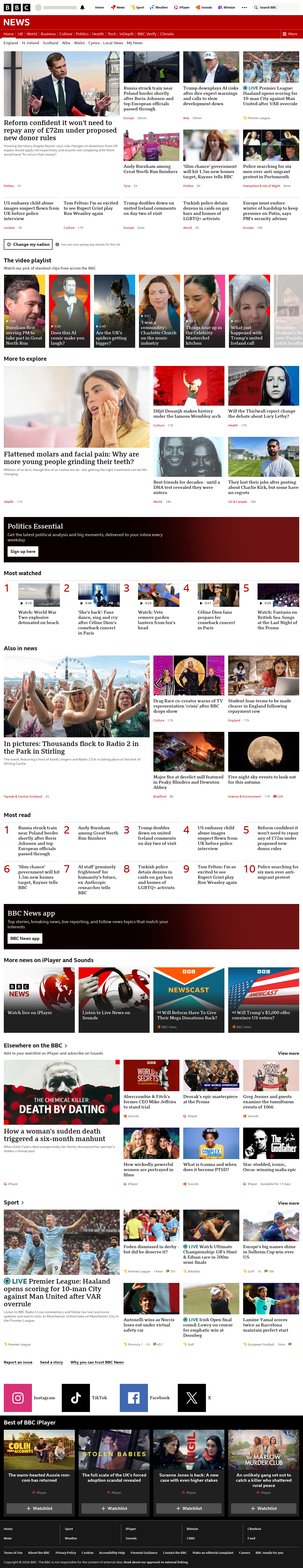 BBC News snapshot from Sunday, 13 September 2026 at 18:00