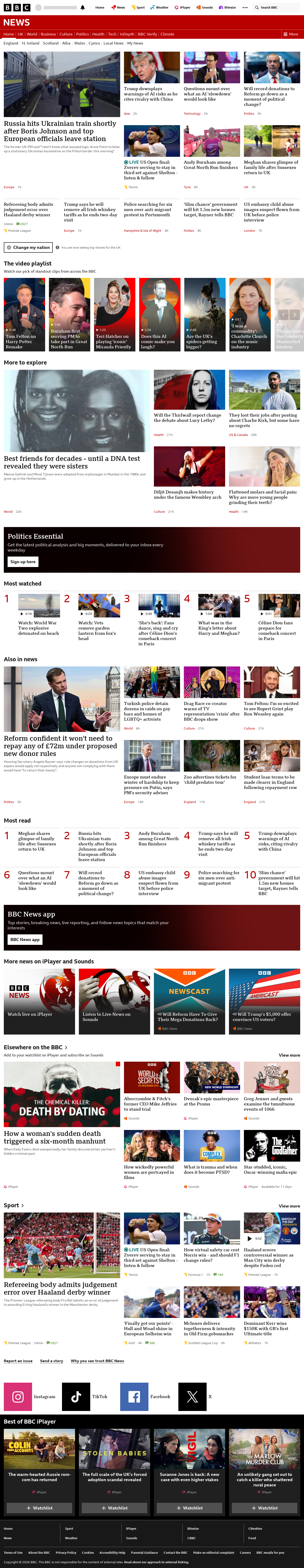 BBC News snapshot from Sunday, 13 September 2026 at 22:00