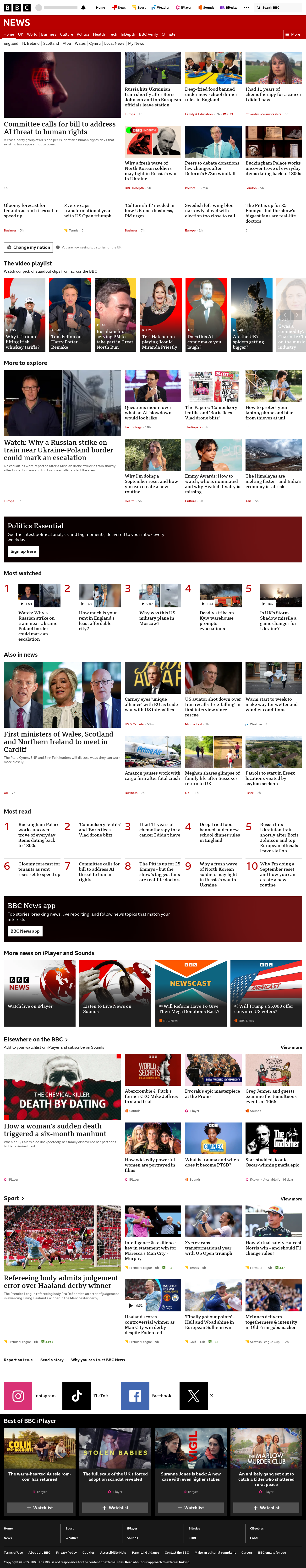 BBC News snapshot from Monday, 14 September 2026 at 06:00