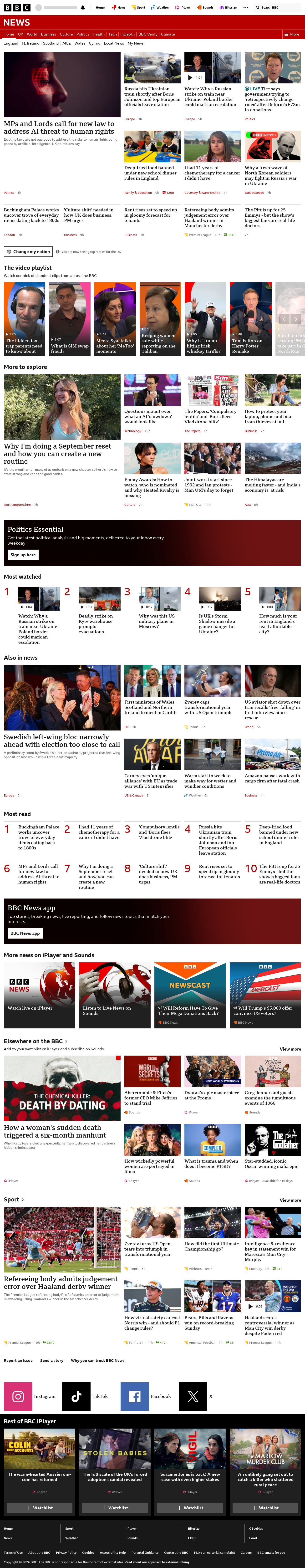 BBC News snapshot from Monday, 14 September 2026 at 08:00