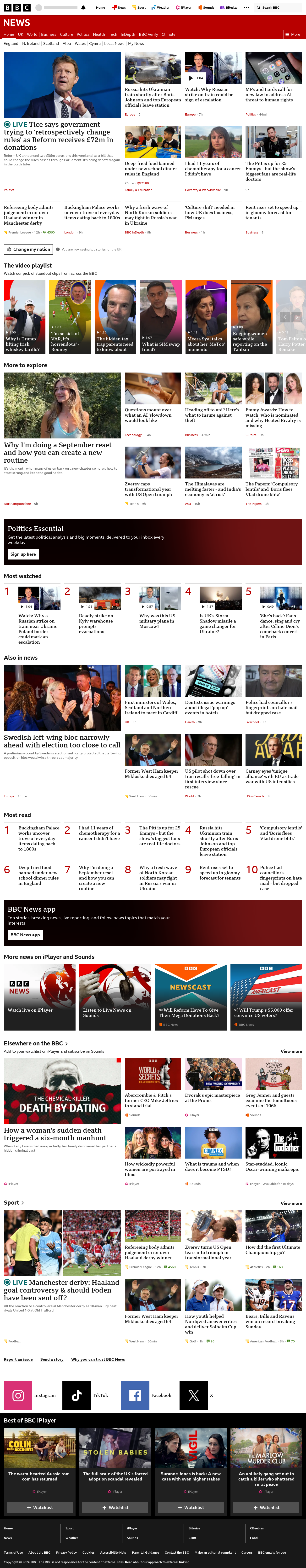 BBC News snapshot from Monday, 14 September 2026 at 10:00
