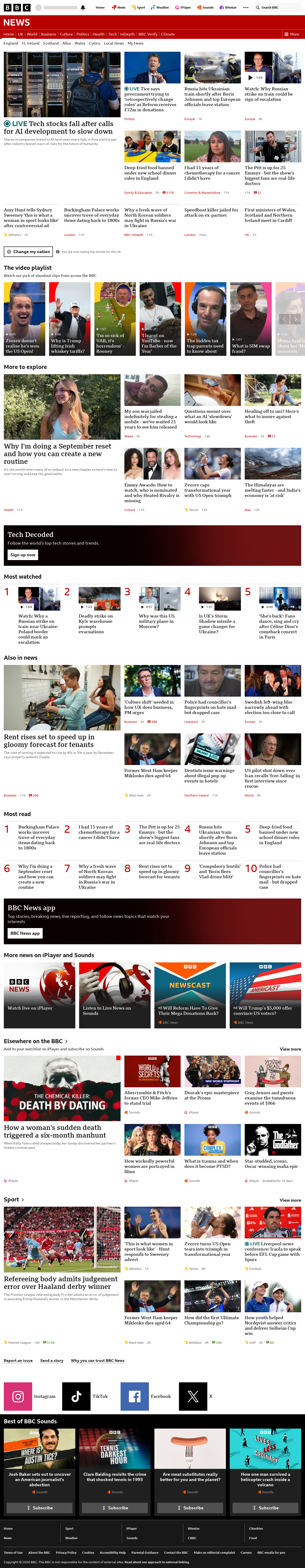 BBC News snapshot from Monday, 14 September 2026 at 12:00