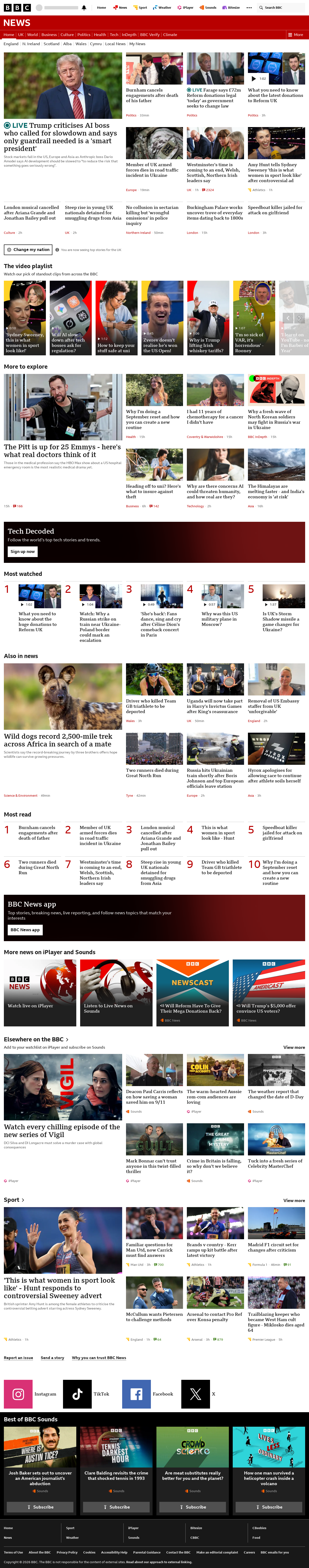 BBC News snapshot from Monday, 14 September 2026 at 16:00