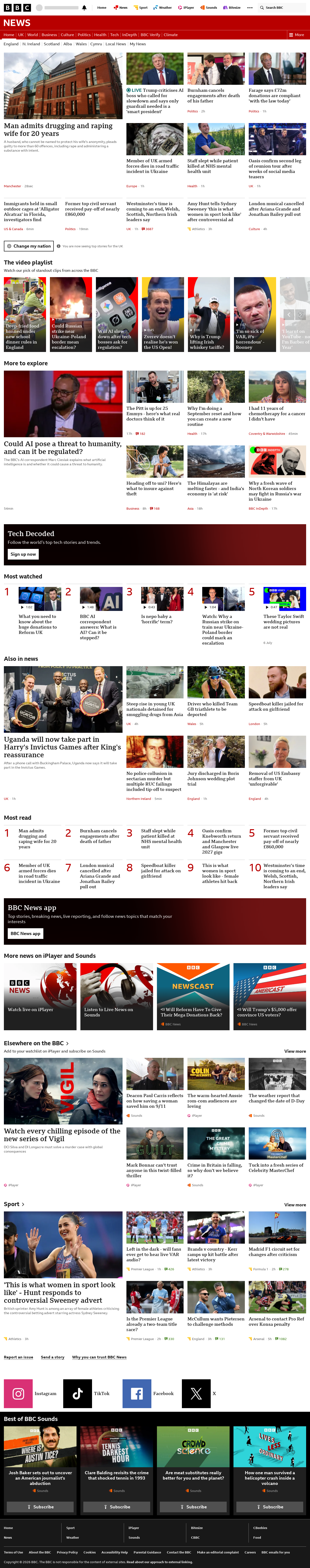 BBC News snapshot from Monday, 14 September 2026 at 18:00