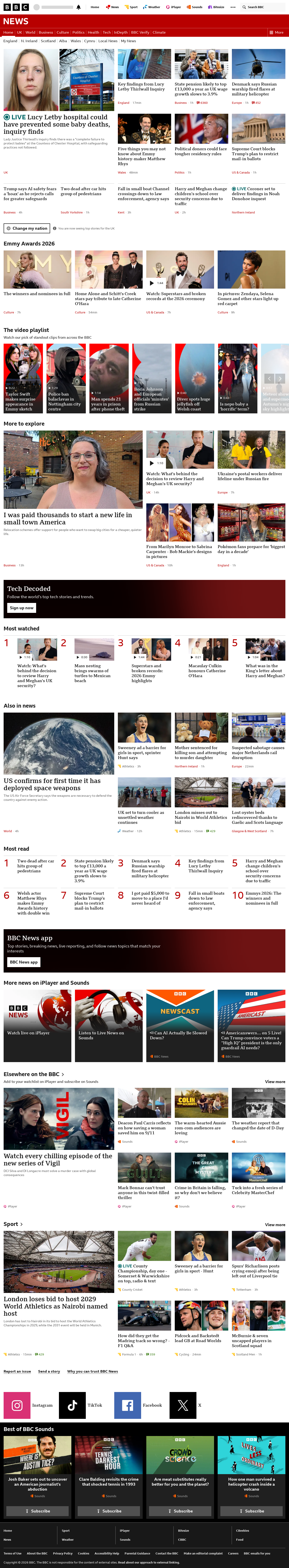 BBC News snapshot from Tuesday, 15 September 2026 at 14:00