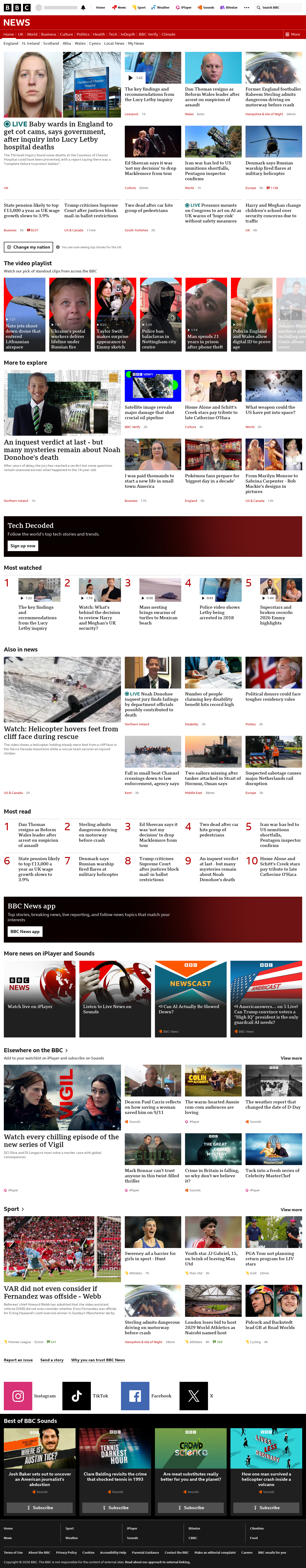 BBC News snapshot from Tuesday, 15 September 2026 at 18:00